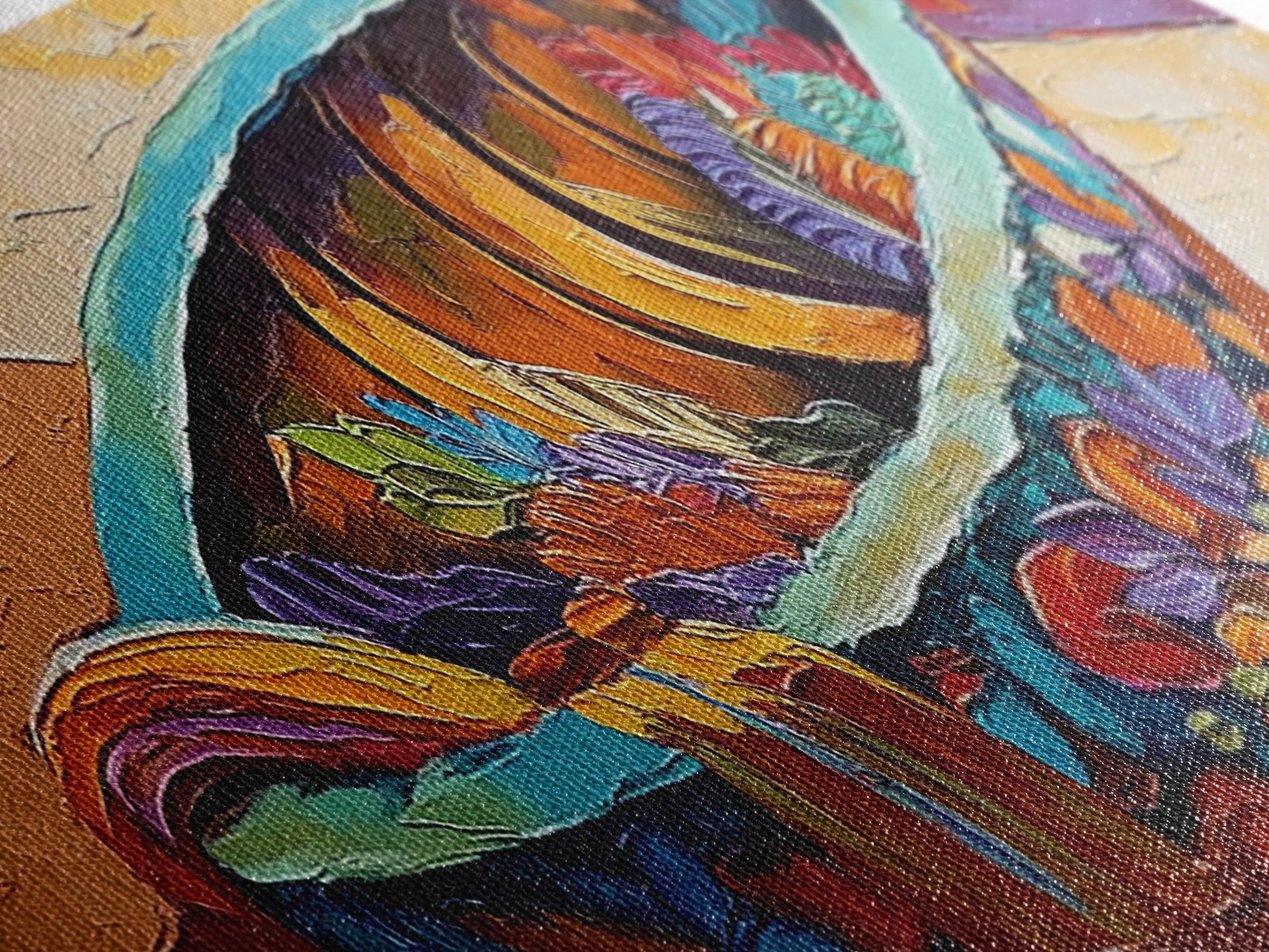 Colorful Fruit Bowl, Tropical Kitchen Art, Bright Banana Still Life, Framed Canvas Print, Boho Dining Room Wall Art