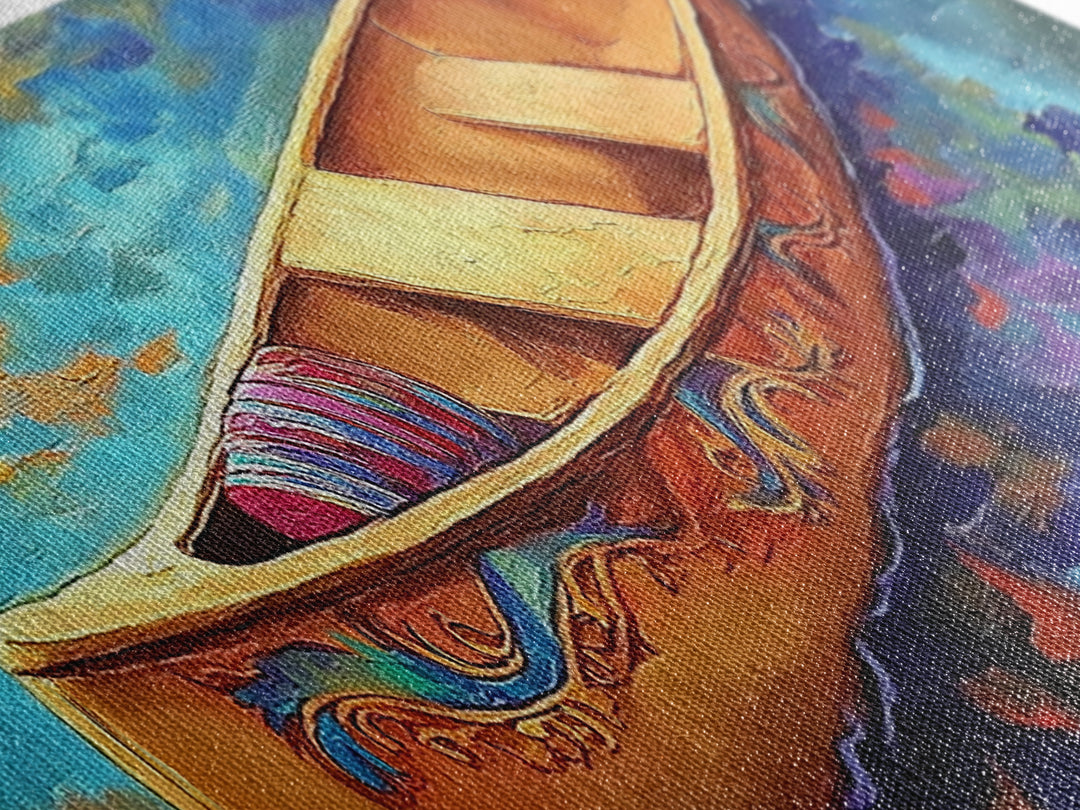 Canoe Reflections, Still Water, Nature Adventure, Relaxing Vibe, Canvas Print, Lake House Decor, Peaceful Boho Wall Art