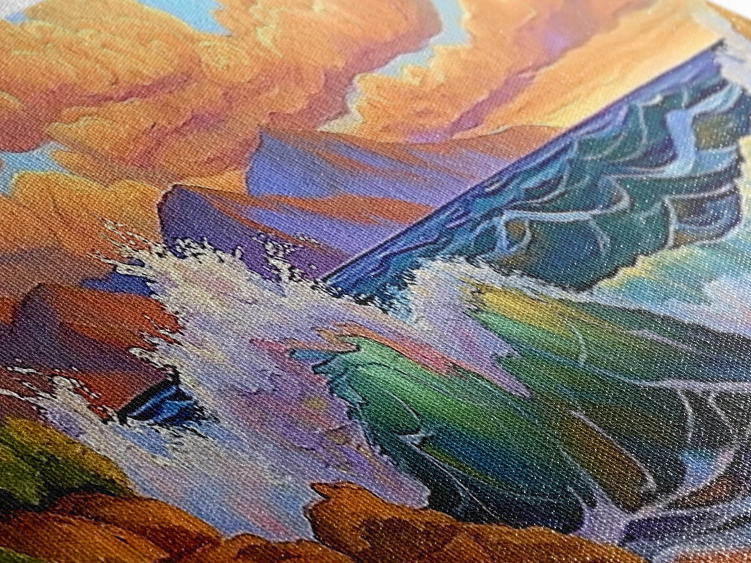 Coastal Surf, Sunset Clouds, Tropical Vibes, Ocean Wave Art, Framed Canvas Print, Beach House Decor, Seaside Living Room Art