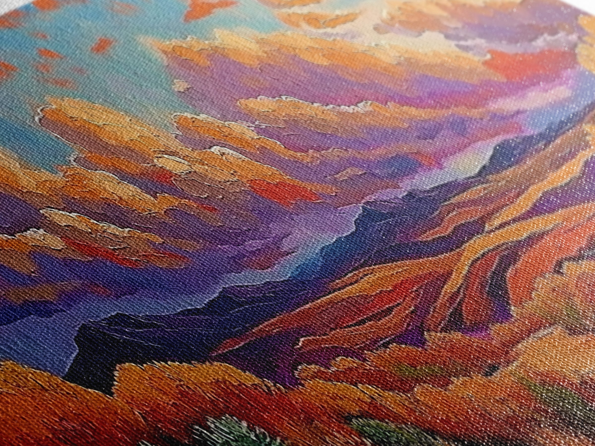 Desert Sunset, Golden Fields, Cloudscape Horizon, Canvas Print, vibrant desert painting, Fall boho art, hallway wall art