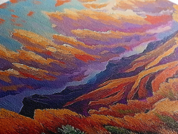 Desert Sunset, Golden Fields, Cloudscape Horizon, Canvas Print, vibrant desert painting, Fall boho art, hallway wall art