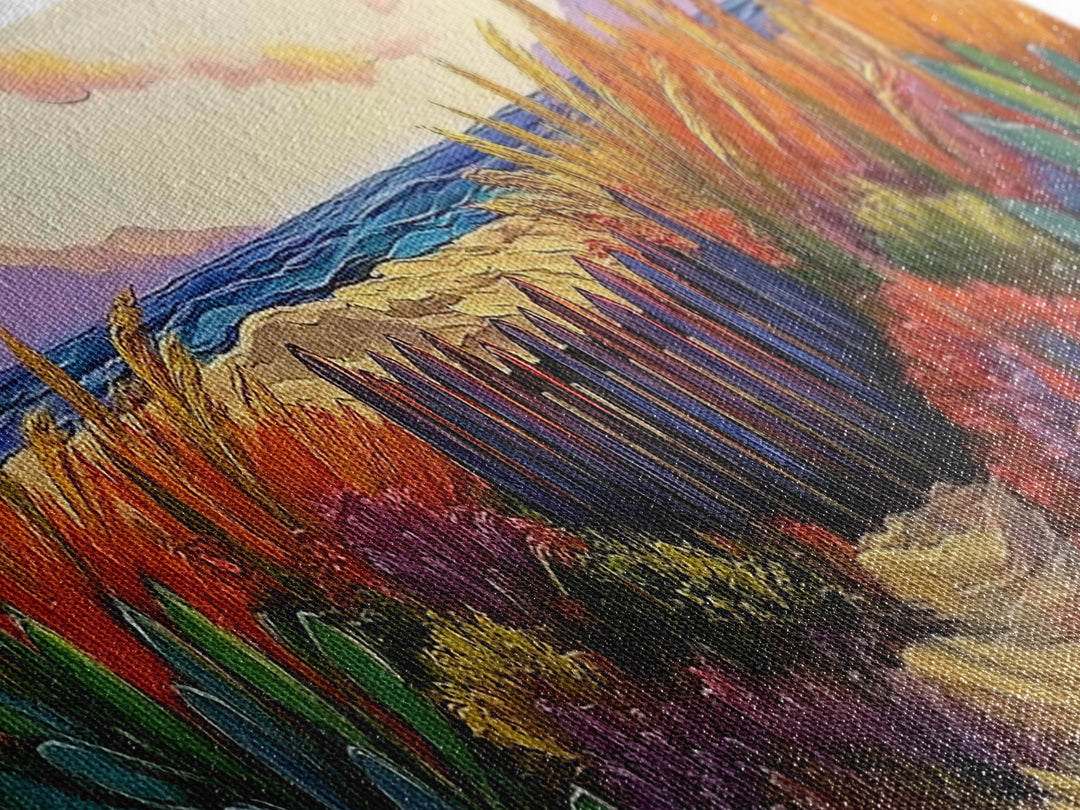 Beach Fence, Sunset Shore, Autumn Grass, Serene Dunes, Framed Canvas Print, Boho Coastal Art, Bedroom Tranquil Wall Decor