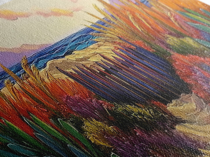 Beach Fence, Sunset Shore, Autumn Grass, Serene Dunes, Framed Canvas Print, Boho Coastal Art, Bedroom Tranquil Wall Decor