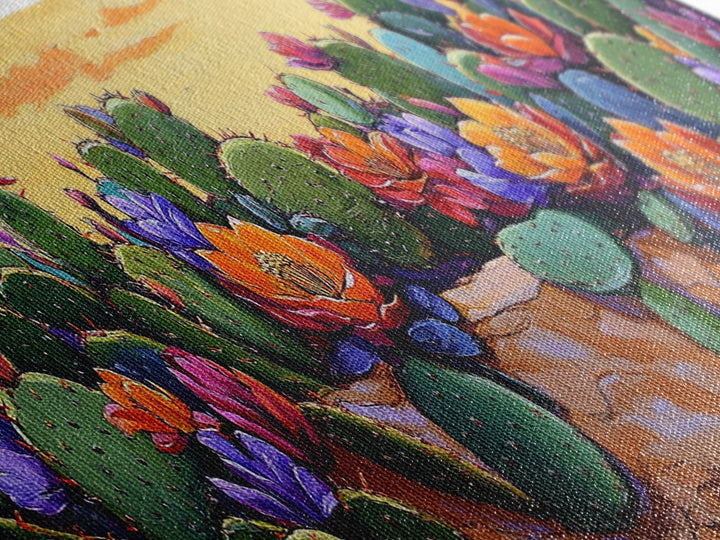 Cactus Garden Bloom, Southwest Succulent Art, Bright Floral Desert Scene, Framed Canvas Print, Kitchen Wall Art, Boho Botanical Decor