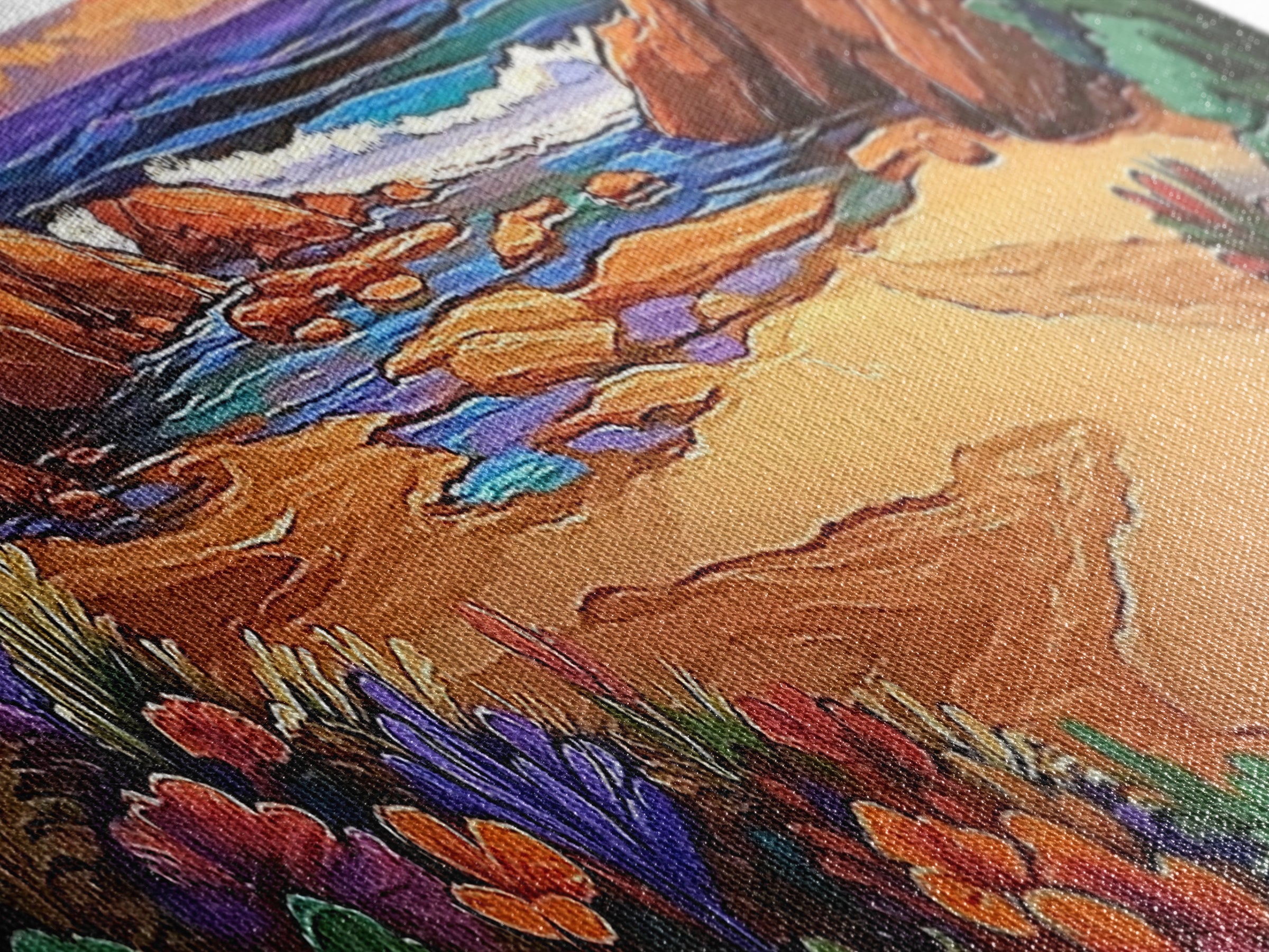 Rocky Beach Cove, Tropical Floral Ocean Art, Sunset Coastline View, Framed Canvas Print, Bathroom Wall Art, Nature Inspired Style