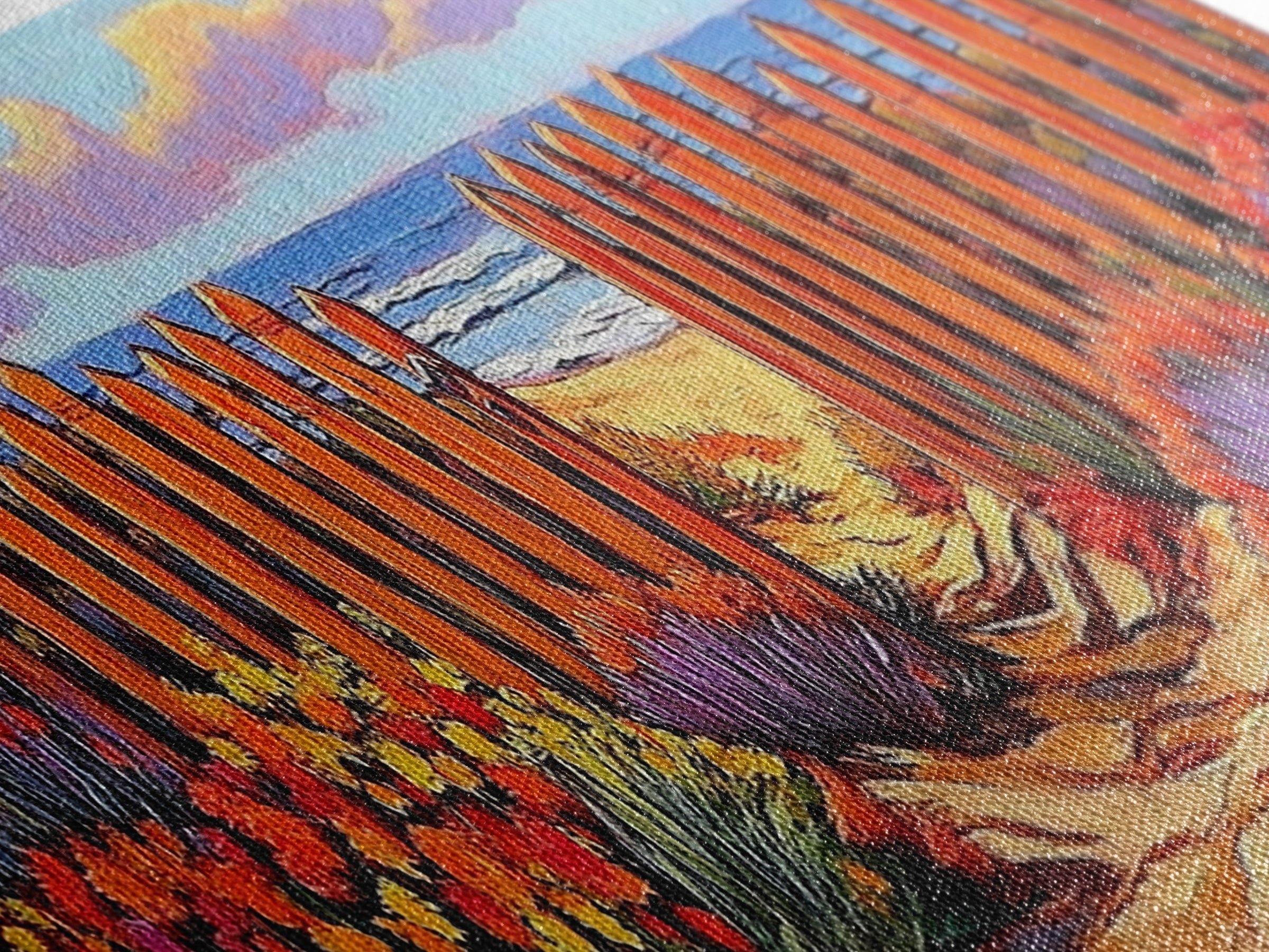 Beach Fence Trail, Ocean Coastal View, Sandy Pathway, Framed Canvas Print, Vibrant Seaside Art, Bathroom or Entryway Decor