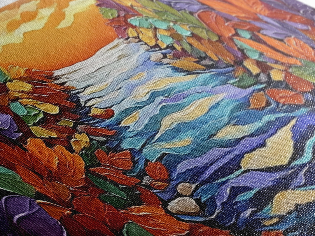 Autumn River Glow, Fall Leaf Reflections, Vibrant Nature Scene, Framed Canvas Print, Rustic Wall Art, Entryway or Dining Room Decor