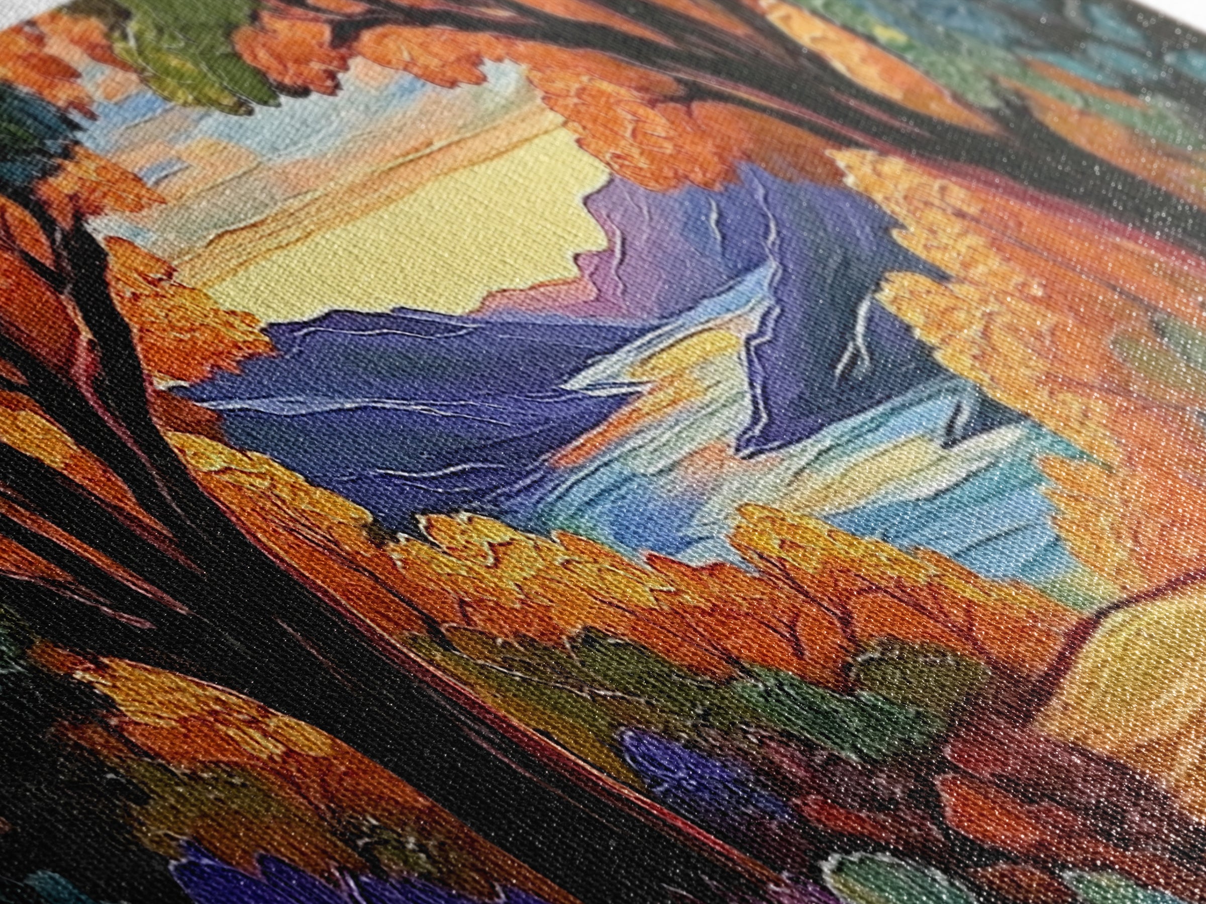 Autumn Lake View, Forest Path, Mountain Vibe, Framed Canvas Print, Fall Wall Art, Boho Landscape, Cozy Living Room Decor