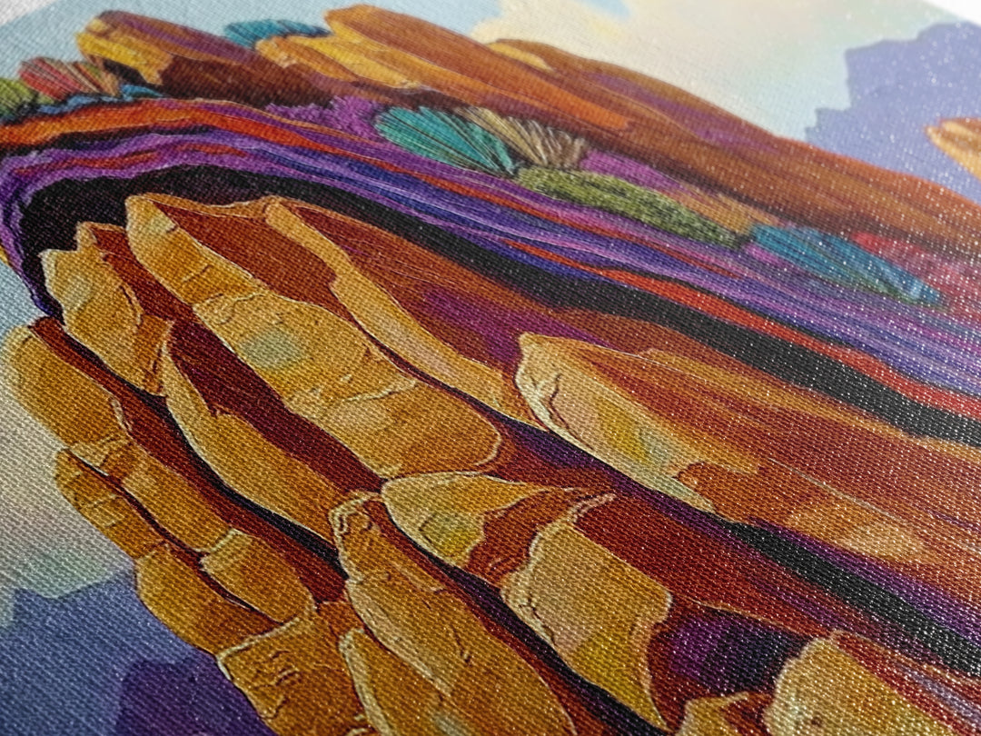 Rocky Mountain Peak, Colorful Cliffs, Nature Layers, Framed Canvas Print, Office Wall Art, Contemporary Landscape, Nature Inspired Art