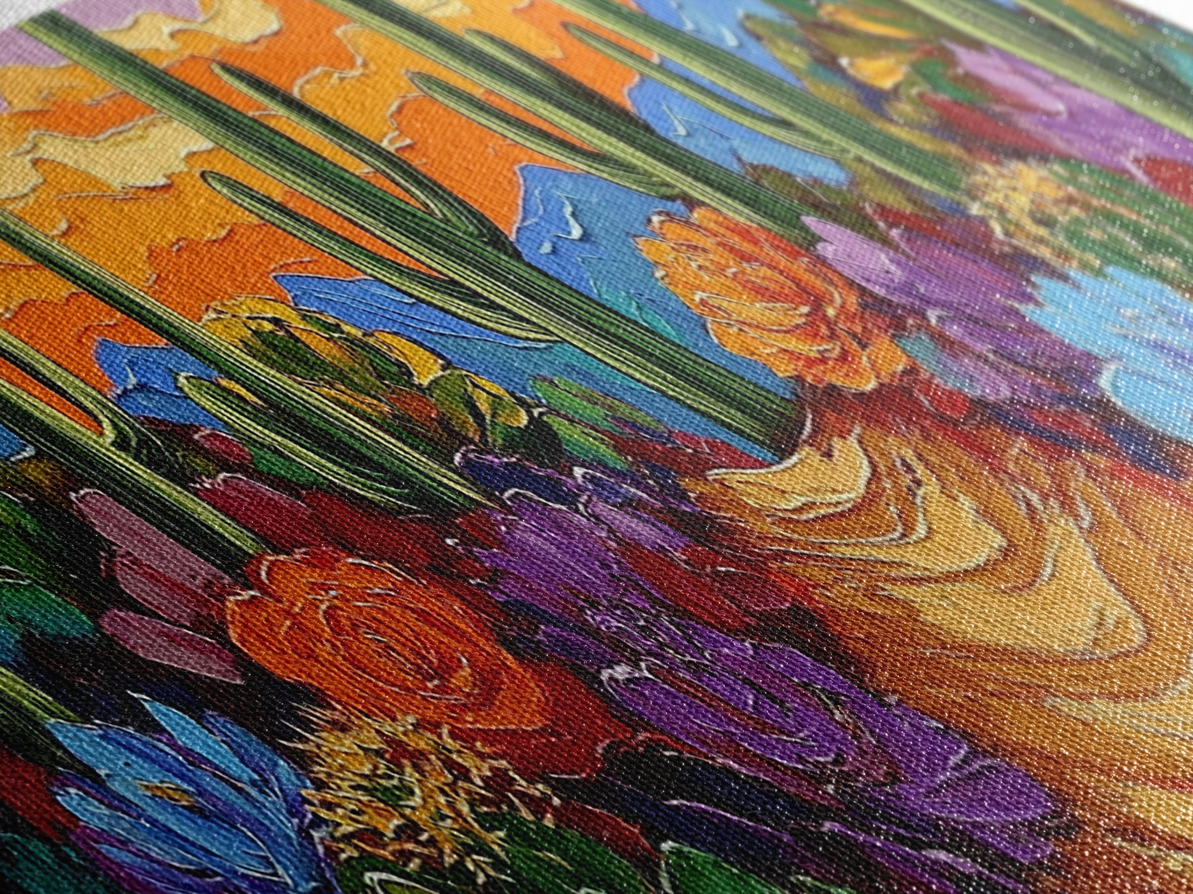 Cactus Garden Sunset, Desert Wall Art, Succulent Landscape, Framed Canvas Print, Boho Living Room Decor, Vibrant Western Style