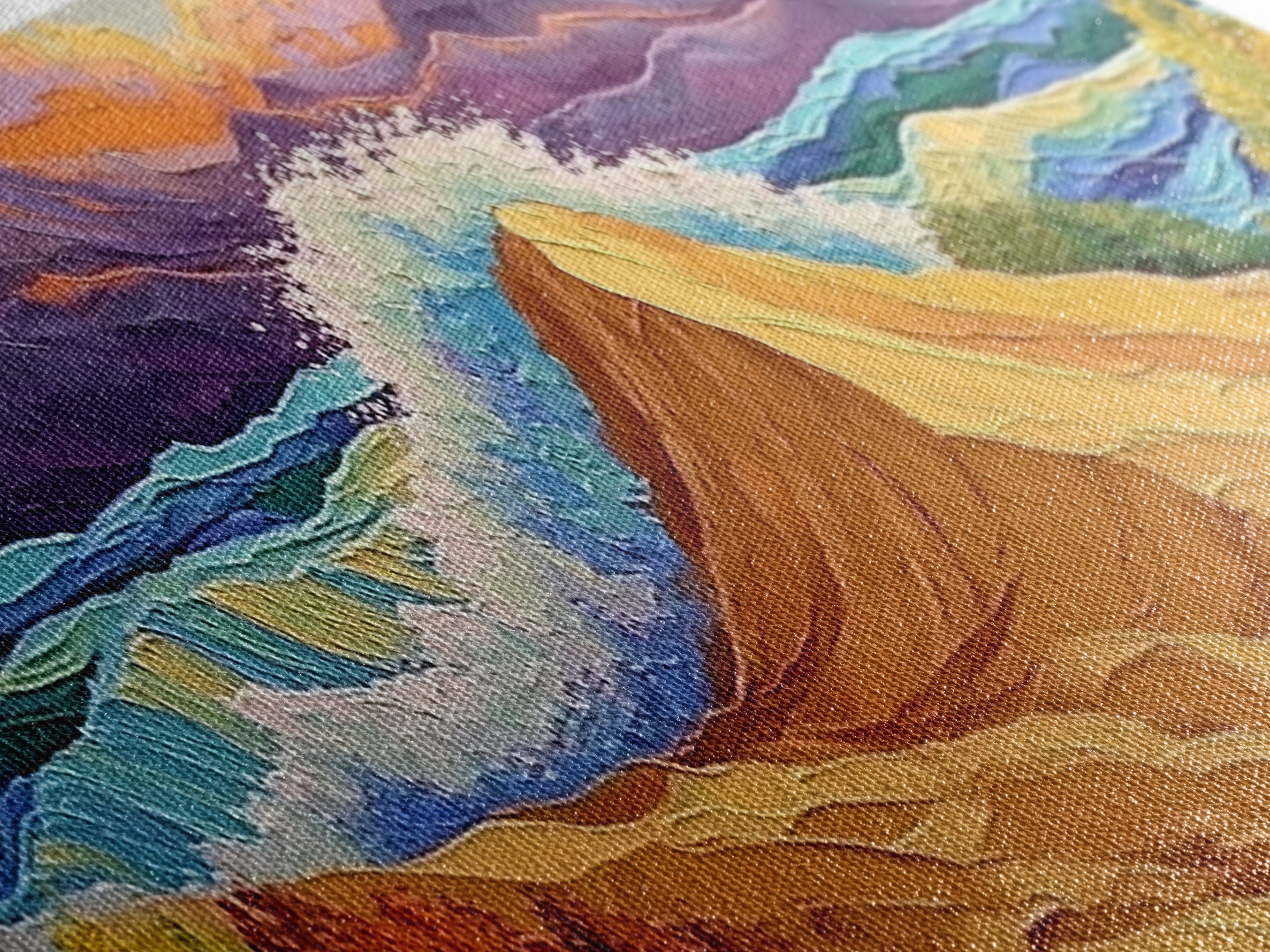 Desert Dunes, Ocean Splash, Sunset Mountains, Fall Tones Framed Canvas Print, Living Room Wall Art, Southwest Colorful Art