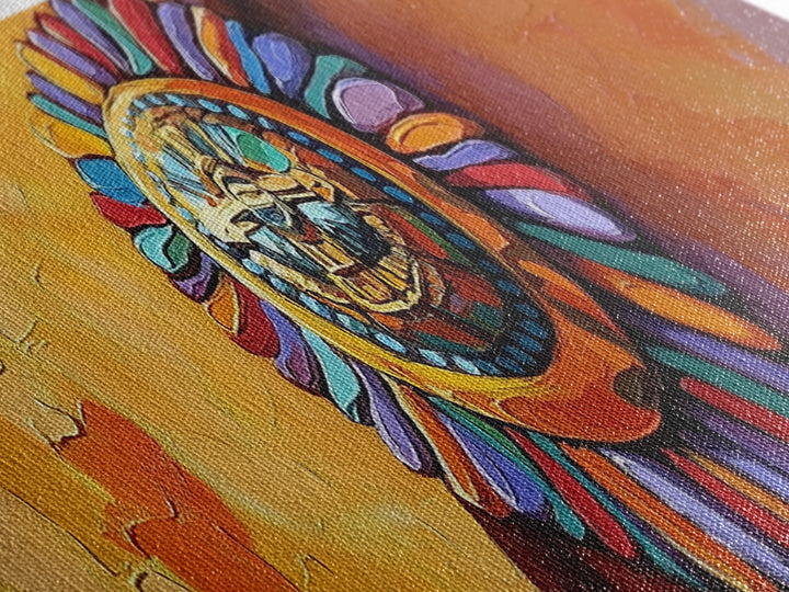 Aztec Sun Symbol, Bold Tribal Accent, Southwest Vibe Art, Native Motif Wall, Framed Canvas Print, Entryway Ethnic Boho Decor