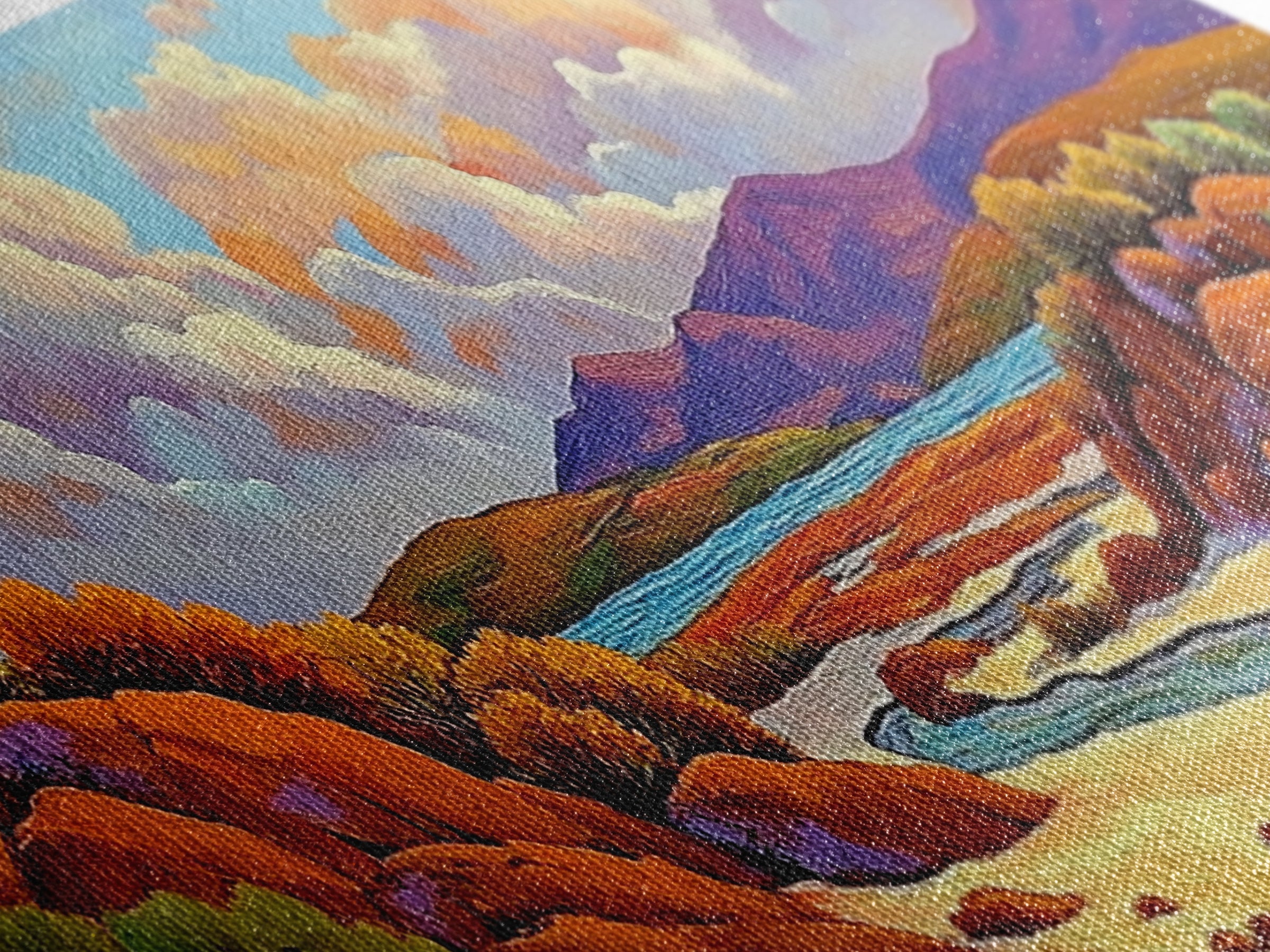 Desert Oasis, Canyon River, Cloudy Sky, Canvas Print, Southwest Landscape Art, Living Room Wall Art, Warm Earth Tone Decor