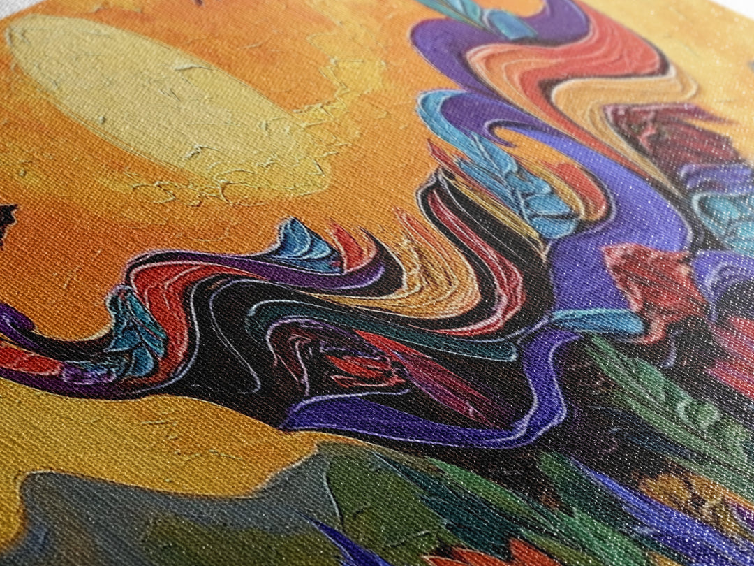 Abstract Bird, Flying Feathers, Bold Sunset, Canvas Print, Vibrant Boho Art, Living Room Statement Piece, Fall Color Palette