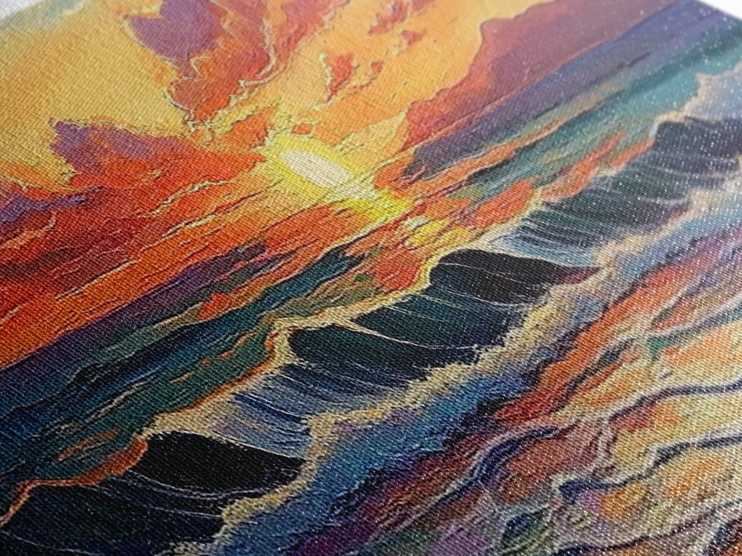 Crashing Sunset Waves, Ocean Horizon Art, Coastal Abstract Painting, Framed Canvas Print, Colorful Living Room Wall Art, Beach Vibes