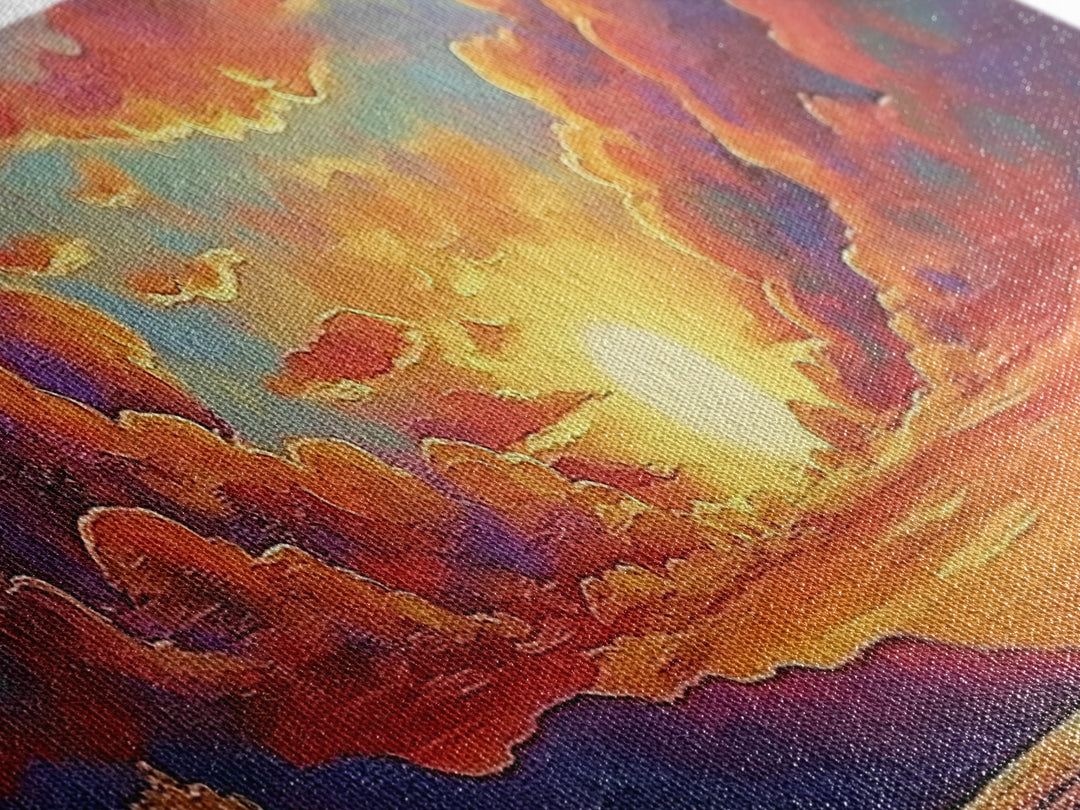 Sunset Serenity Sky, Mountain Glow Art, Dreamy Landscape Painting, Canvas Print, Peaceful Wall Decor, Living Room or Meditation Space