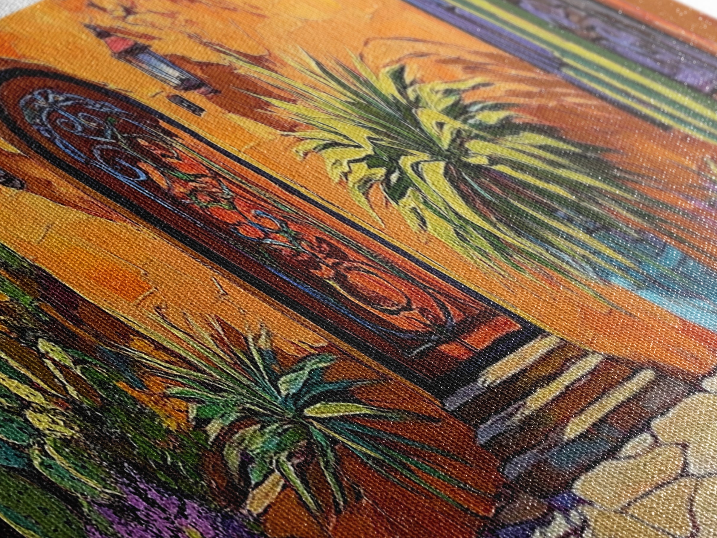 Desert Doorway, Cactus House, Warm Entryway, Framed Canvas Print, Southwest Wall Art, Rustic Kitchen Decor, Boho Style Exterior Scene