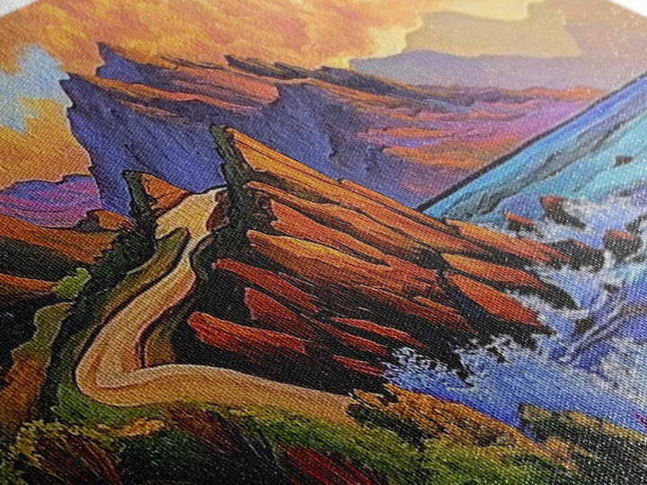 Cliffside Drive, Sunset Coast, Dramatic Ocean Scene, Framed Canvas Print, Coastal Wall Art, Office Accent Art, Bold Color Landscape