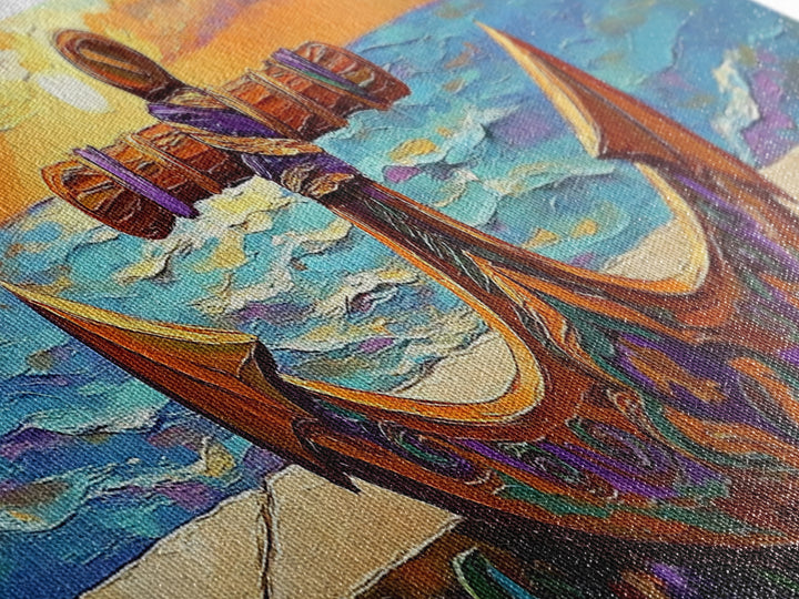 Anchor Seaside Art, Nautical Sunset, Framed Canvas Print, Coastal Home Decor, Ocean Lover Gift, Beach Living Room Wall Art