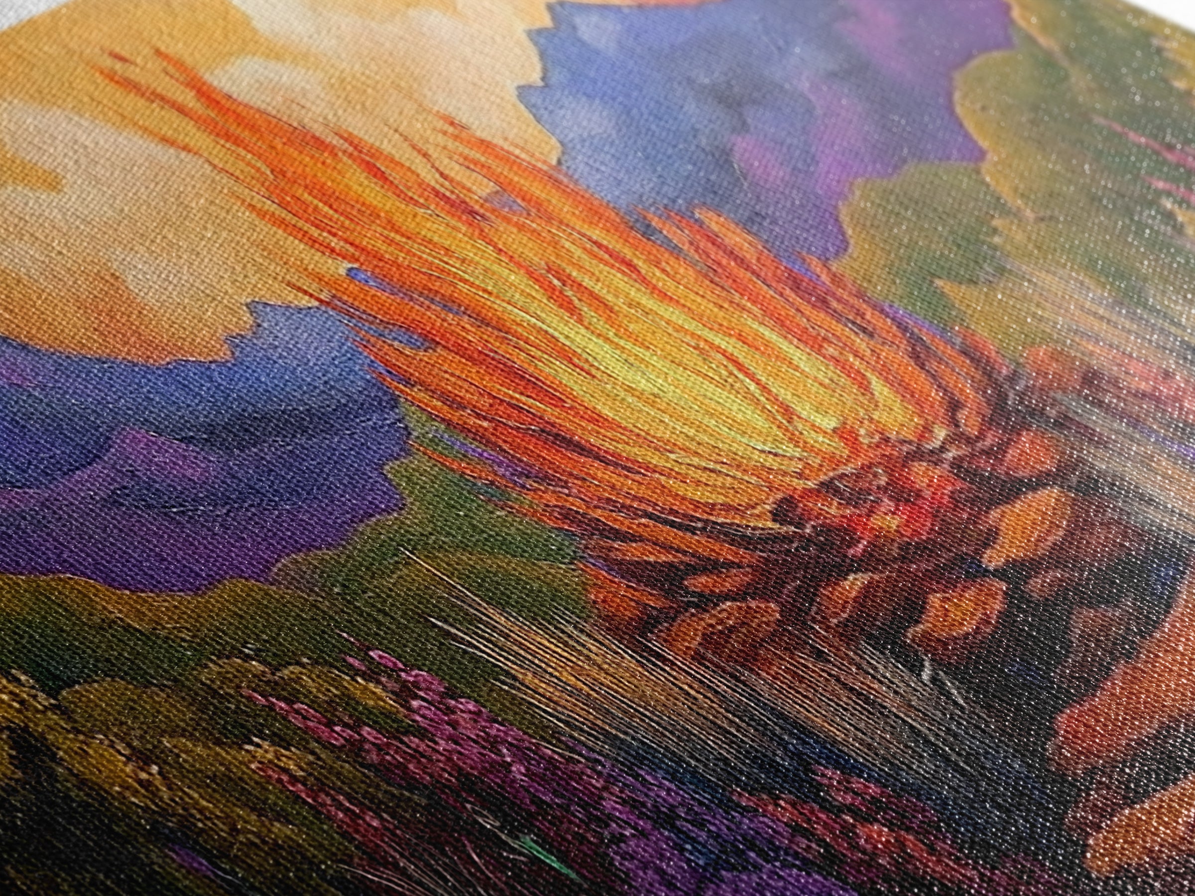 Dramatic Bonfire Night, Vibrant Flame in Hills, Scenic Nature Wall Art, Framed Canvas Print, Fall Lodge Decor, Rustic Landscape Artwork