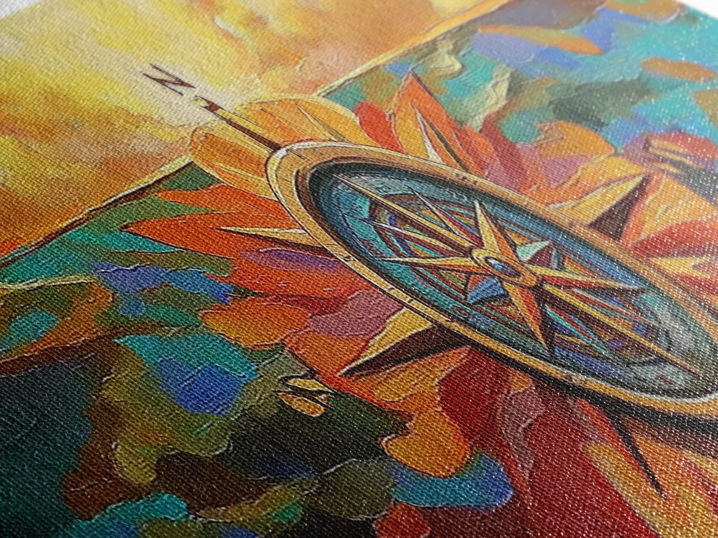 Compass Rose, Nautical Decor, Seafaring Art, Sunset Ocean, Framed Canvas Print, Beach House Art, Office Wall Art, Boho Travel Art