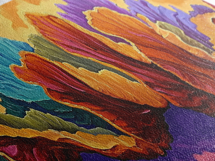 Abstract Coral, Ocean Fantasy, Vibrant Texture, Sunset Skies, Canvas Print, Coastal Wall Art, Beach Decor, Living Room Statement Art