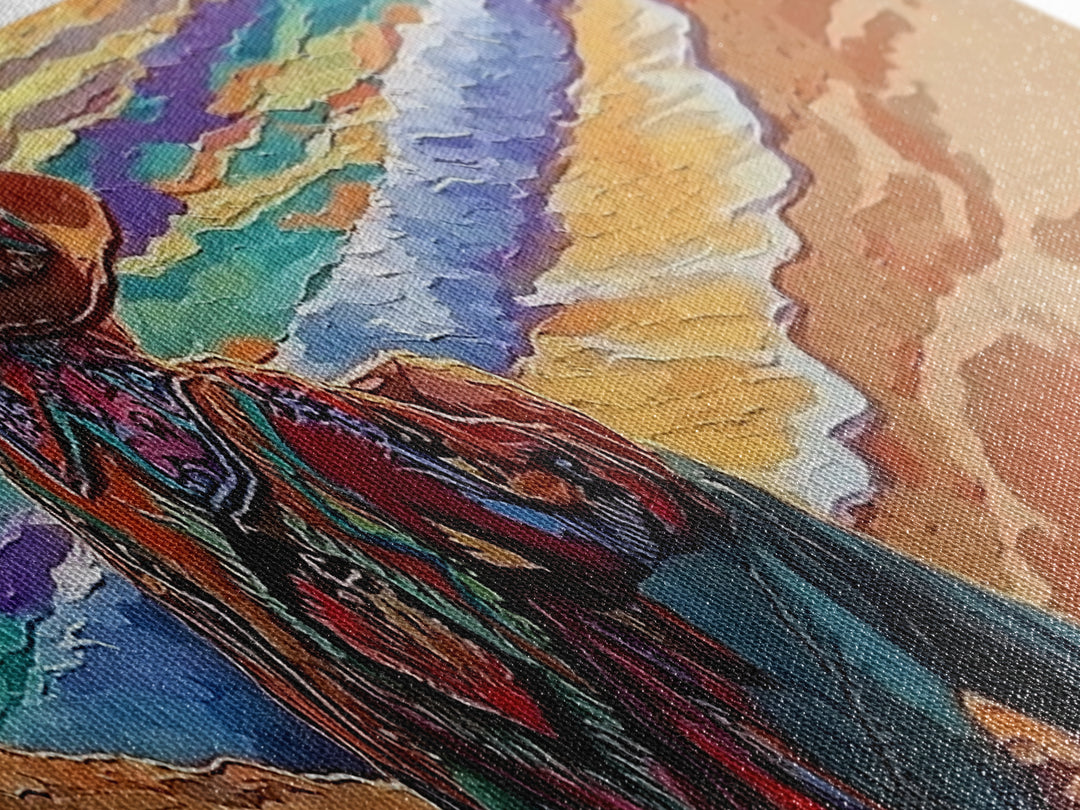 Coastal Cowboy, Ocean View, Serene Sunset, Western Art, Canvas Print, Living Room Wall Art, Southwestern Vibes, Beach Cowboy Scene