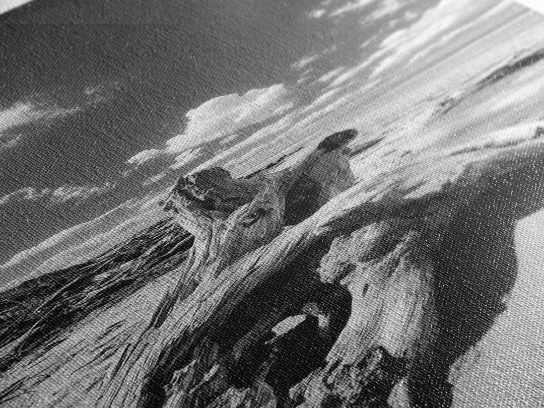 Coastal Driftwood, Sandy Beach, Ocean View, Rustic Style, Canvas Print, Fall Wall Art, Bathroom Decor, Nature Photography Art