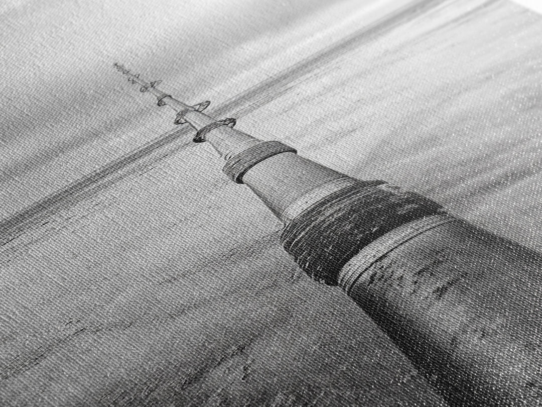 Pipeline Perspective, Industrial Seascape, Grunge Aesthetic, Framed Canvas Print, Coastal industrial art, Minimalist hallway decor, Monochrome print