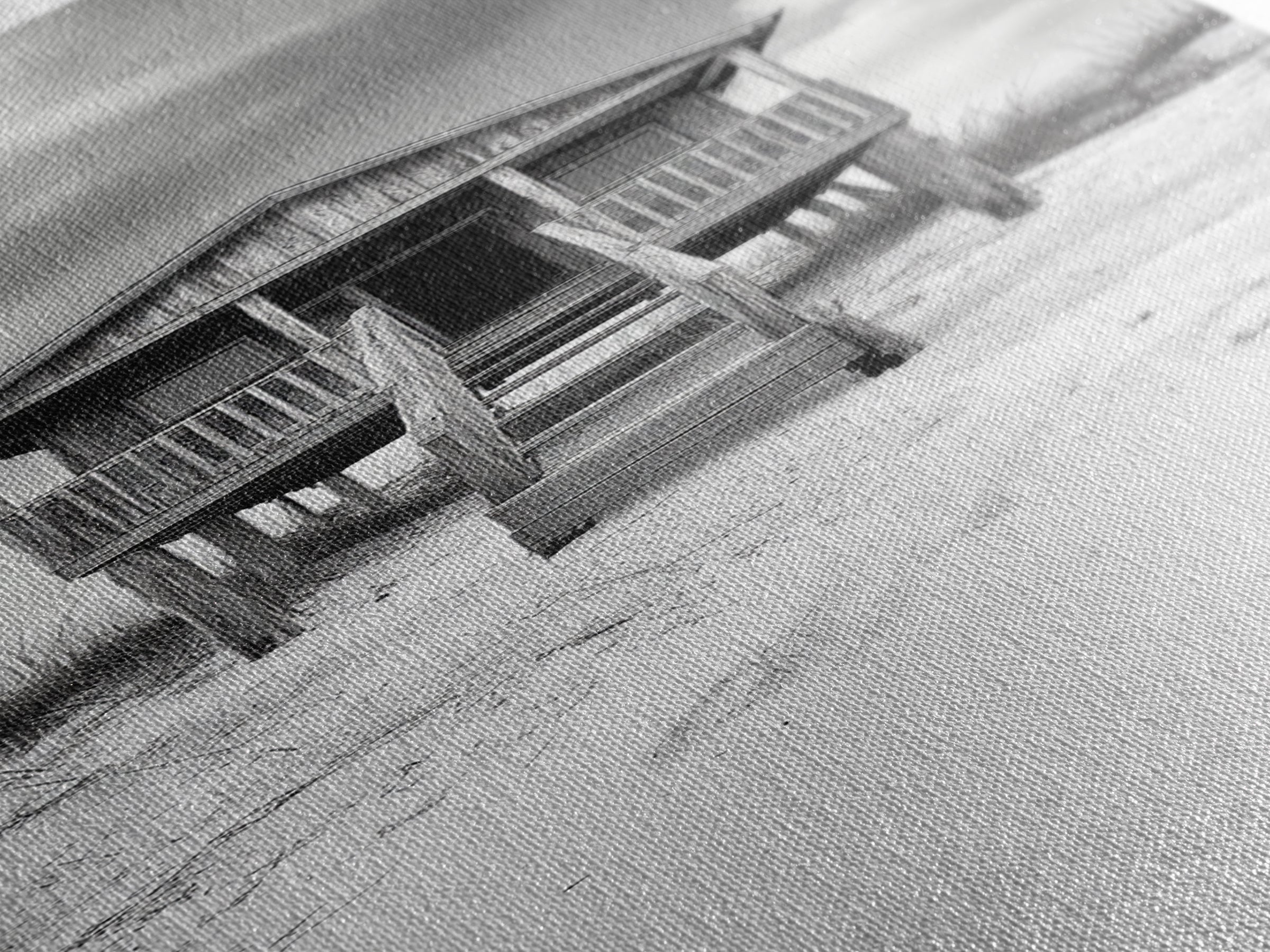 Beachfront Cabin, Rustic Shack, Seaside Simplicity, Cloudy Sky, Island Life, Framed Canvas Print, Entryway Wall Art, Coastal Farmhouse Decor