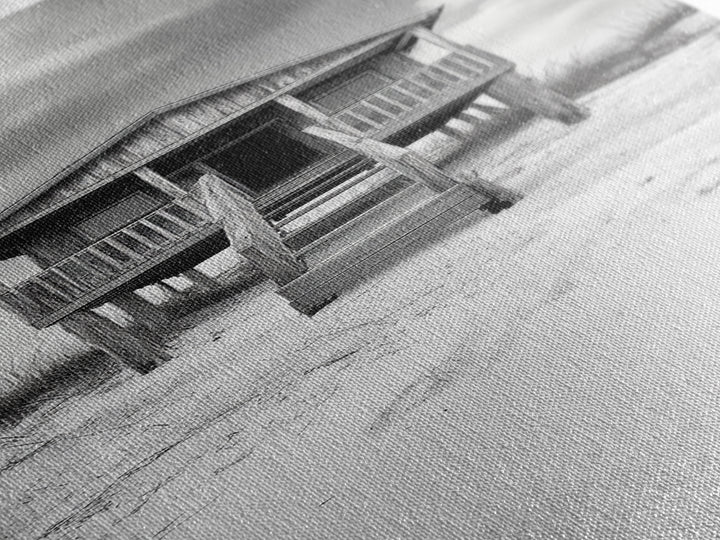 Beachfront Cabin, Rustic Shack, Seaside Simplicity, Cloudy Sky, Island Life, Framed Canvas Print, Entryway Wall Art, Coastal Farmhouse Decor