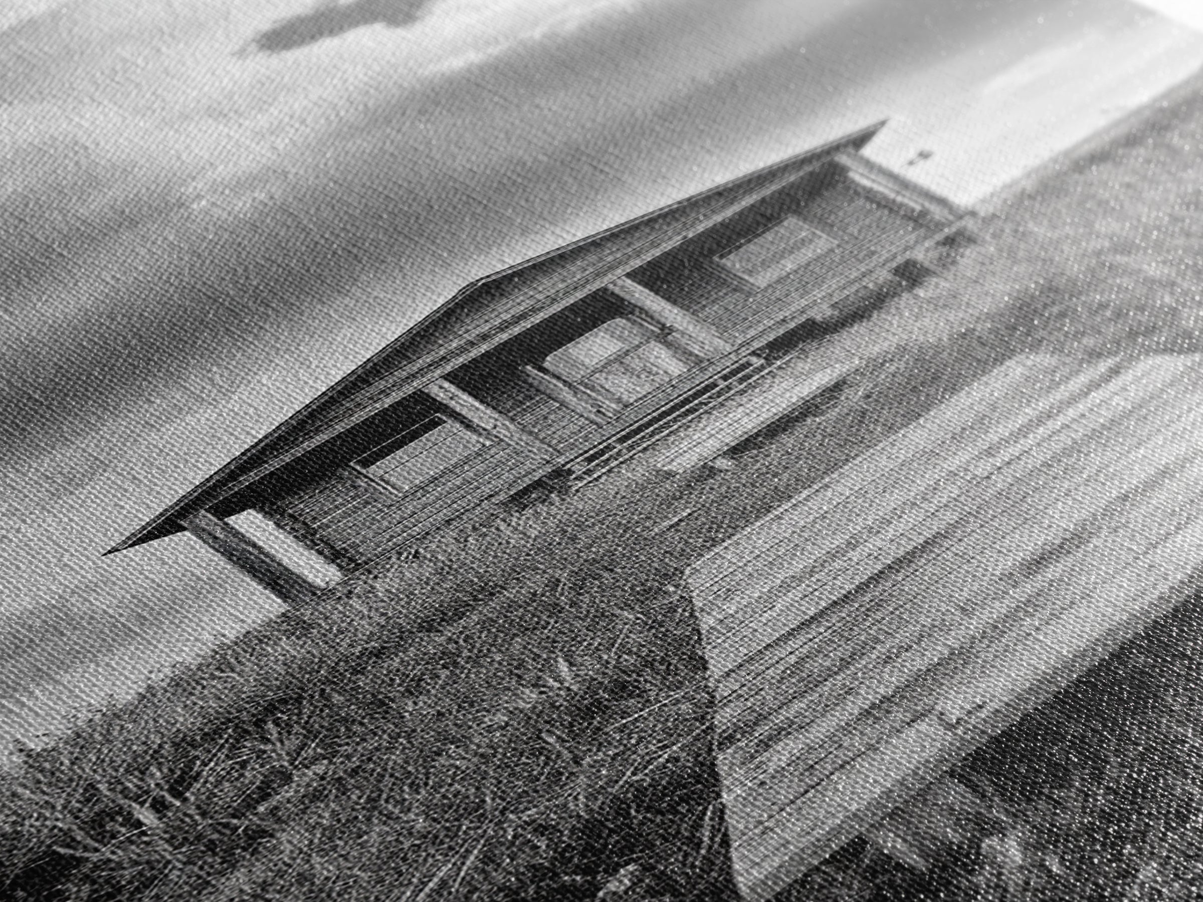 Rustic Cabin, Country Path, Prairie Landscape, Black and White Photo, Framed Canvas Print, Farmhouse Wall Art, Autumn Decor, Nature Style