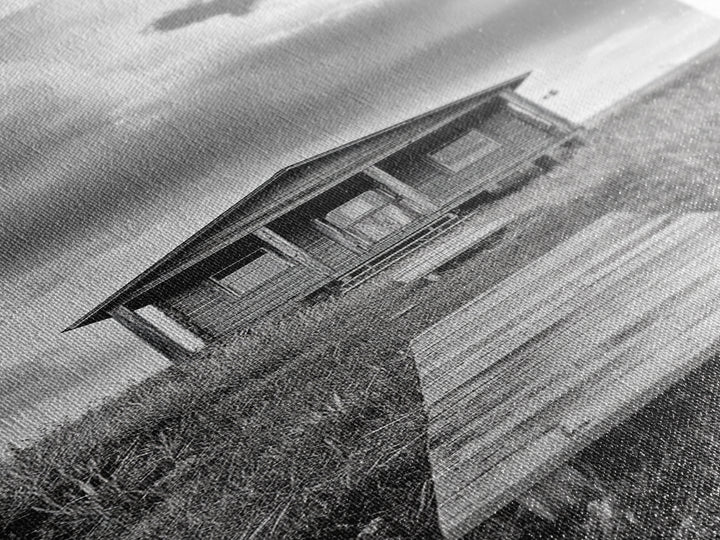 Rustic Cabin, Country Path, Prairie Landscape, Black and White Photo, Framed Canvas Print, Farmhouse Wall Art, Autumn Decor, Nature Style