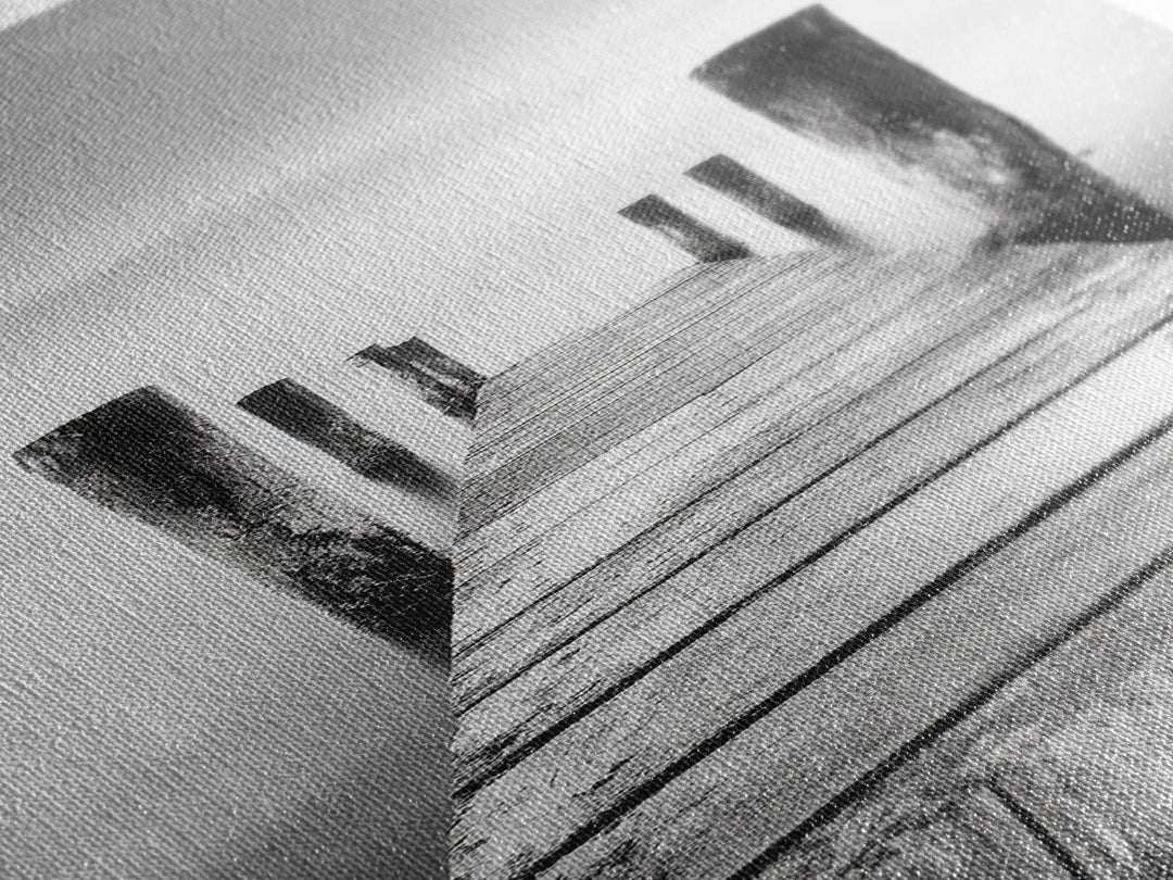 Rustic Dock, Peaceful Lake, Minimal Landscape, Black and White Art, Canvas Print, Tranquil Nature Scene, Entryway Art, Bedroom Wall Art