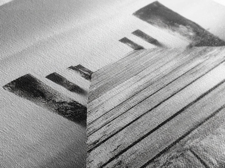 Rustic Dock, Peaceful Lake, Minimal Landscape, Black and White Art, Canvas Print, Tranquil Nature Scene, Entryway Art, Bedroom Wall Art