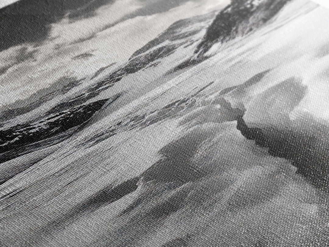 Glacier Trail, Snowy Valley, Black and White Mountain Art, Crevasse Texture, Canvas Print, Winter Landscape, Office Print, Entry Wall Art