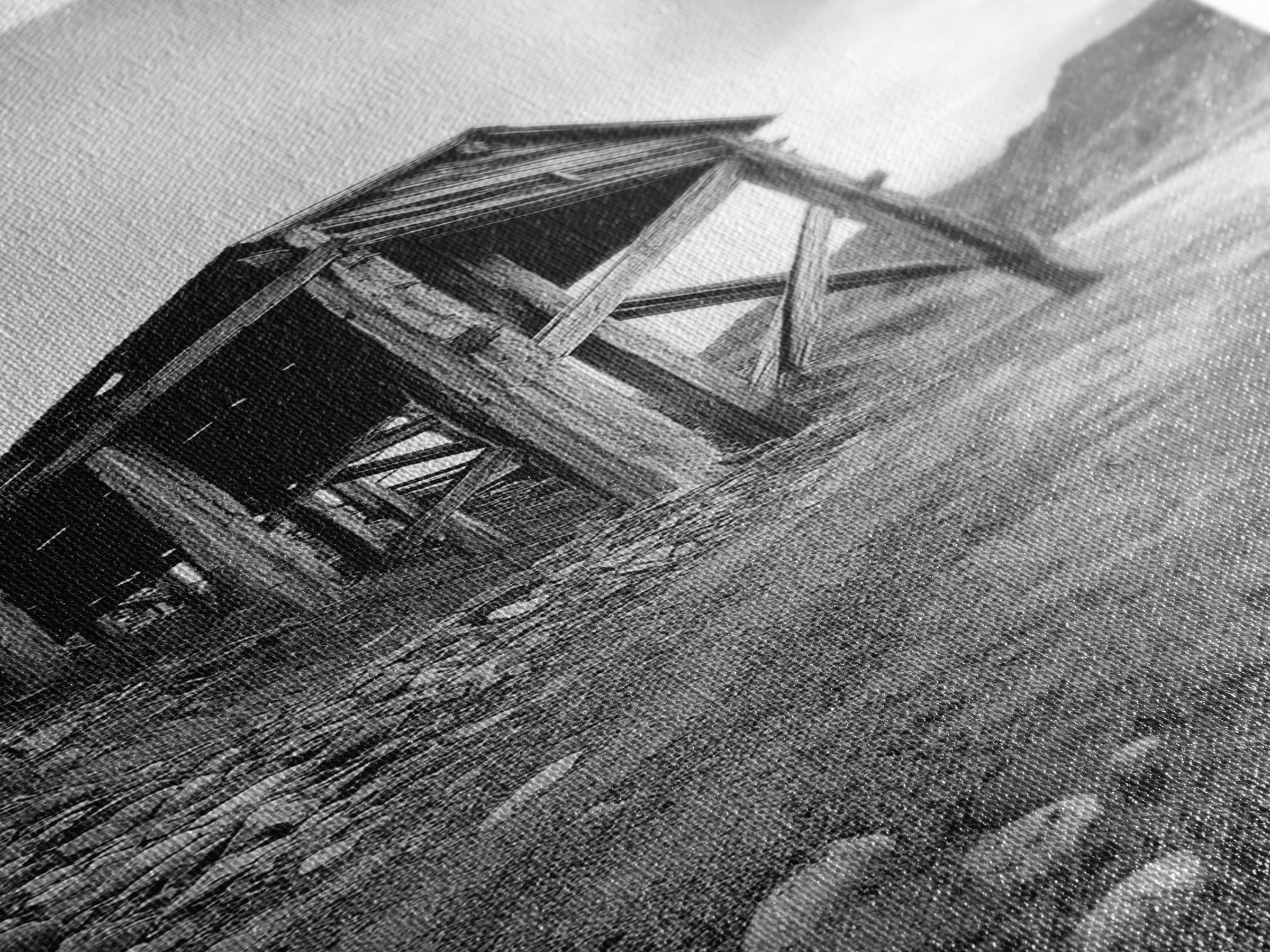 Abandoned Mine, Wooden Structure, Desert Scene, Western Vibes, Black and White Canvas Print, Industrial Rustic Living Room Wall Art