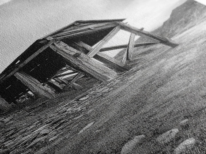 Abandoned Mine, Wooden Structure, Desert Scene, Western Vibes, Black and White Canvas Print, Industrial Rustic Living Room Wall Art