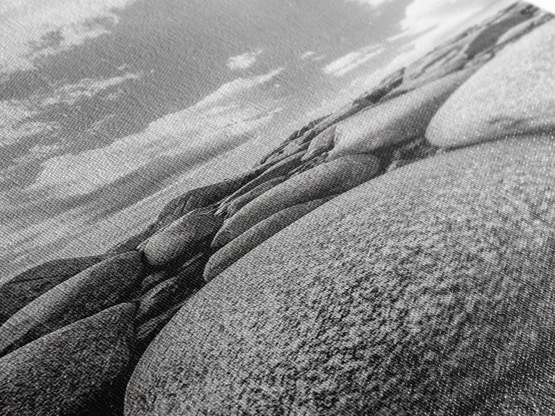 Granite Boulders, Coastal Rocks, Ocean Horizon, Dramatic Clouds, Framed Canvas Print, Nature Wall Art, Modern Beach House Decor