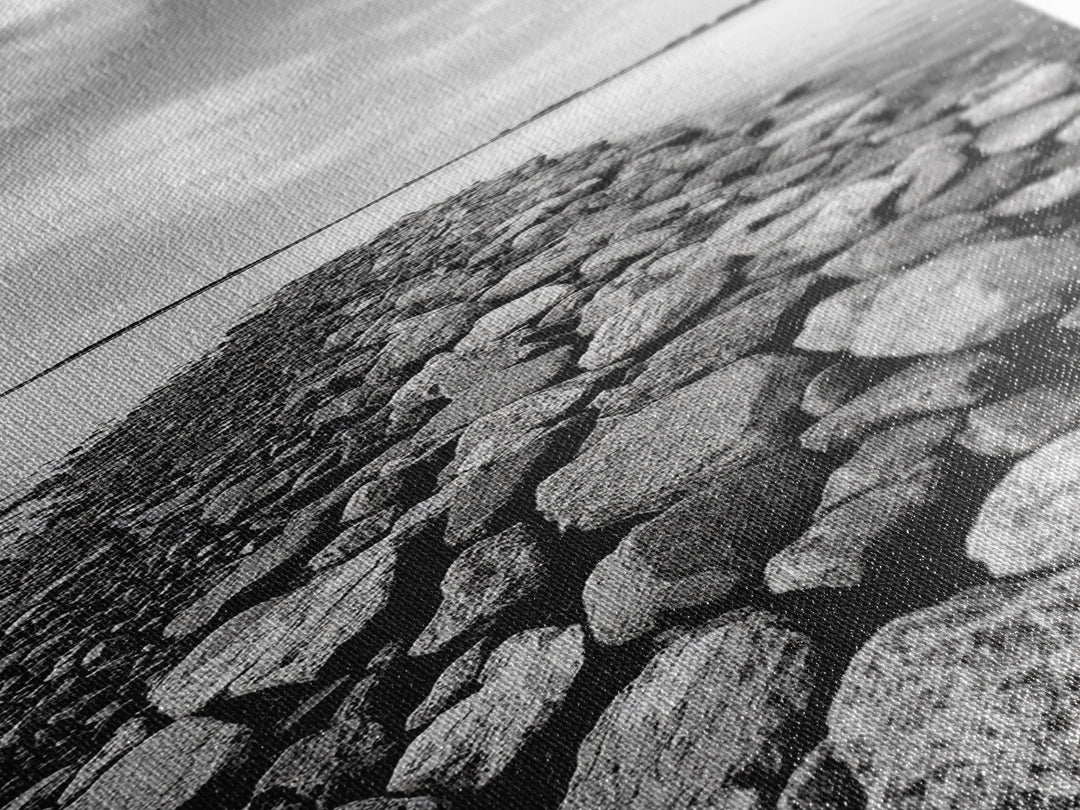 Rocky Jetty, Ocean Horizon, Black and White Seascape, Minimalist Nature, Canvas Print, Neutral Wall Decor, Office Wall Art, Hallway Decor