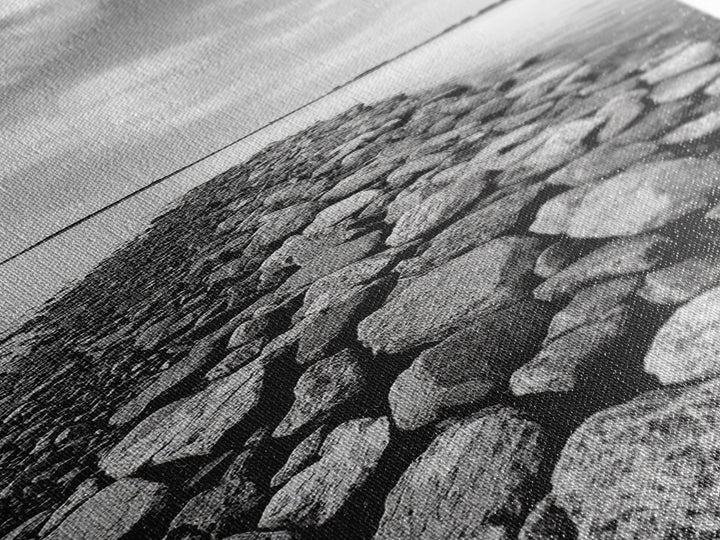 Rocky Jetty, Ocean Horizon, Black and White Seascape, Minimalist Nature, Canvas Print, Neutral Wall Decor, Office Wall Art, Hallway Decor