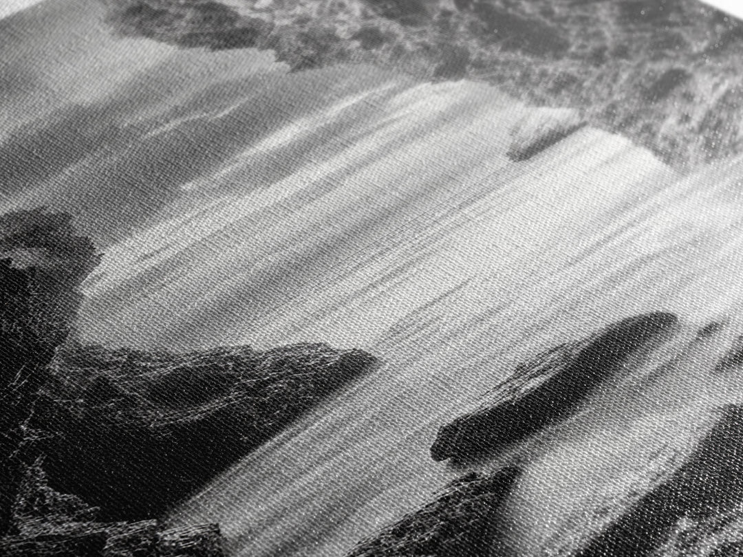 Rocky Passage, Seaside View, Cave Entrance, Dramatic Nature Scene, Framed Canvas Print, Moody Black and White Bedroom Wall Art, Hallway Decor