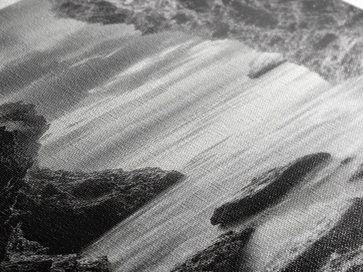 Rocky Passage, Seaside View, Cave Entrance, Dramatic Nature Scene, Framed Canvas Print, Moody Black and White Bedroom Wall Art, Hallway Decor