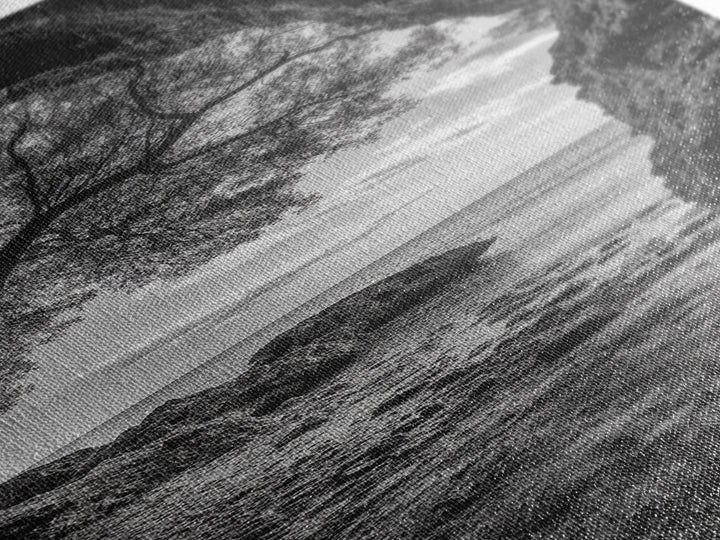 Cave View, Coastal Tree, Ocean Horizon, Black and White Landscape, Canvas Print, Rustic Seaside Art, Living Room Art, Entry Wall Decor