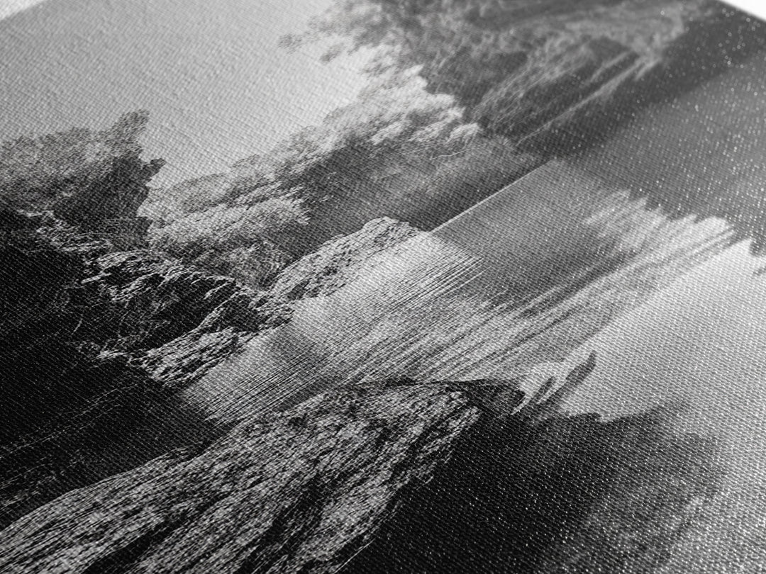 Cliff Canyon, Tranquil Water, Forest Reflection, Natural Pool, Framed Canvas Print, Black and White Nature Art, Spa Print, Hallway Decor