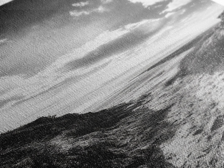 Cliffside Horizon, Beach Escape, Black and White Nature, Framed Canvas Print, Coastal Wall Art, Entryway Decor, Minimalist Aesthetic