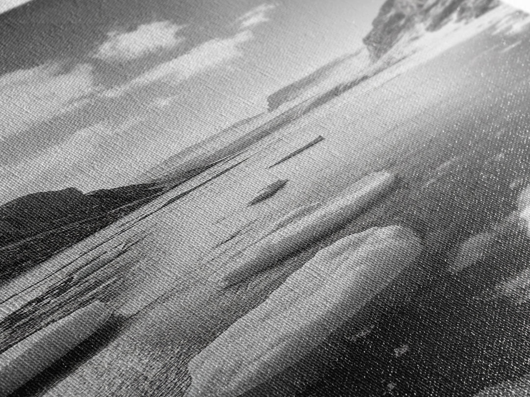 Arctic River, Snowy Mountains, Glacier Melt, Framed Canvas Print, Winter Landscape Art, Modern Living Room Decor, Nordic Aesthetic