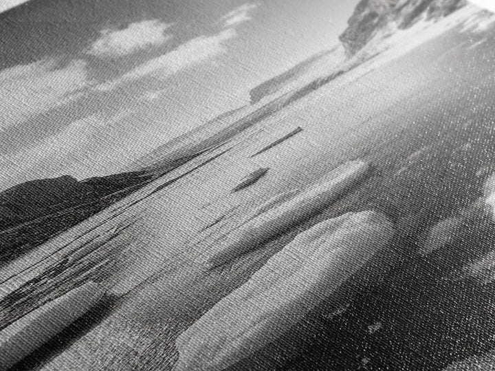 Arctic River, Snowy Mountains, Glacier Melt, Framed Canvas Print, Winter Landscape Art, Modern Living Room Decor, Nordic Aesthetic