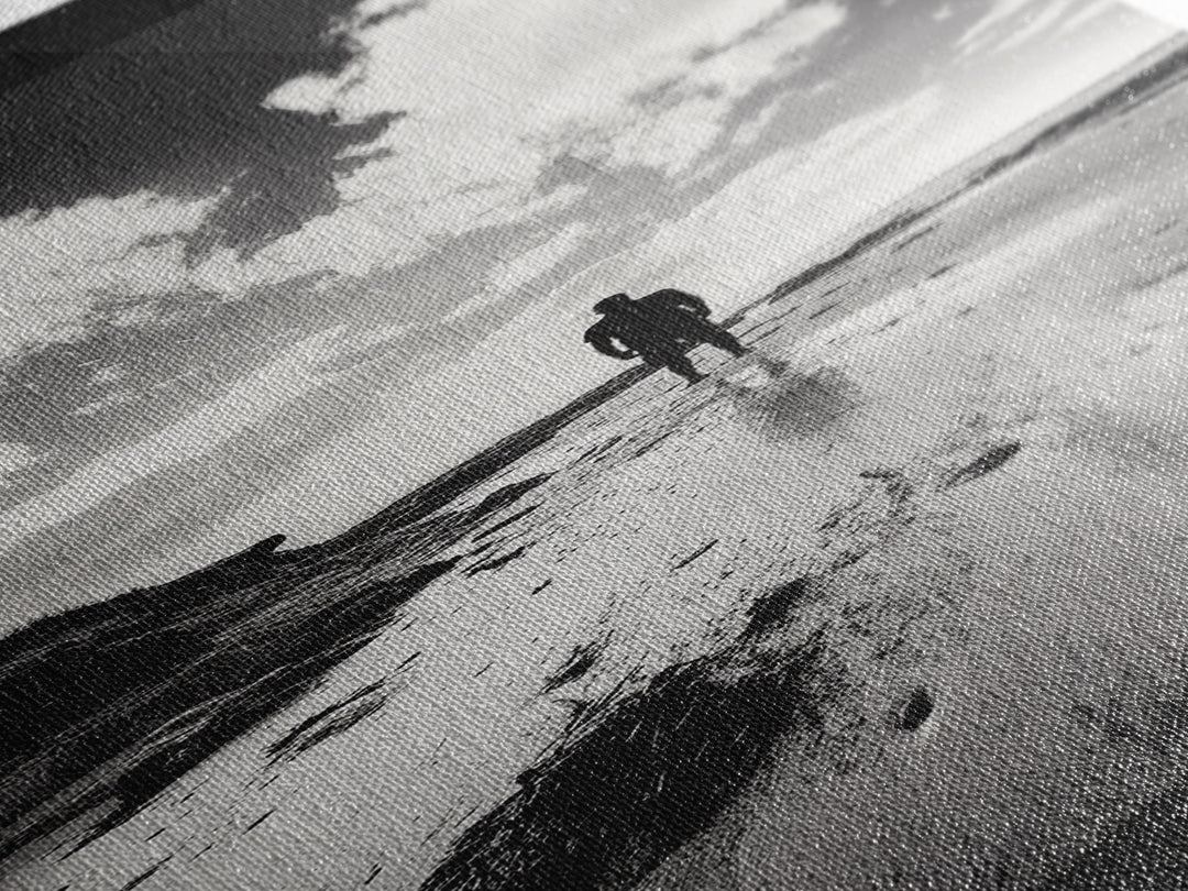 Lone Beach Walker, Dramatic Sky, Ocean Reflections, Solitude Moment, Framed Canvas Print, Hallway Wall Art, Moody Minimalist Decor