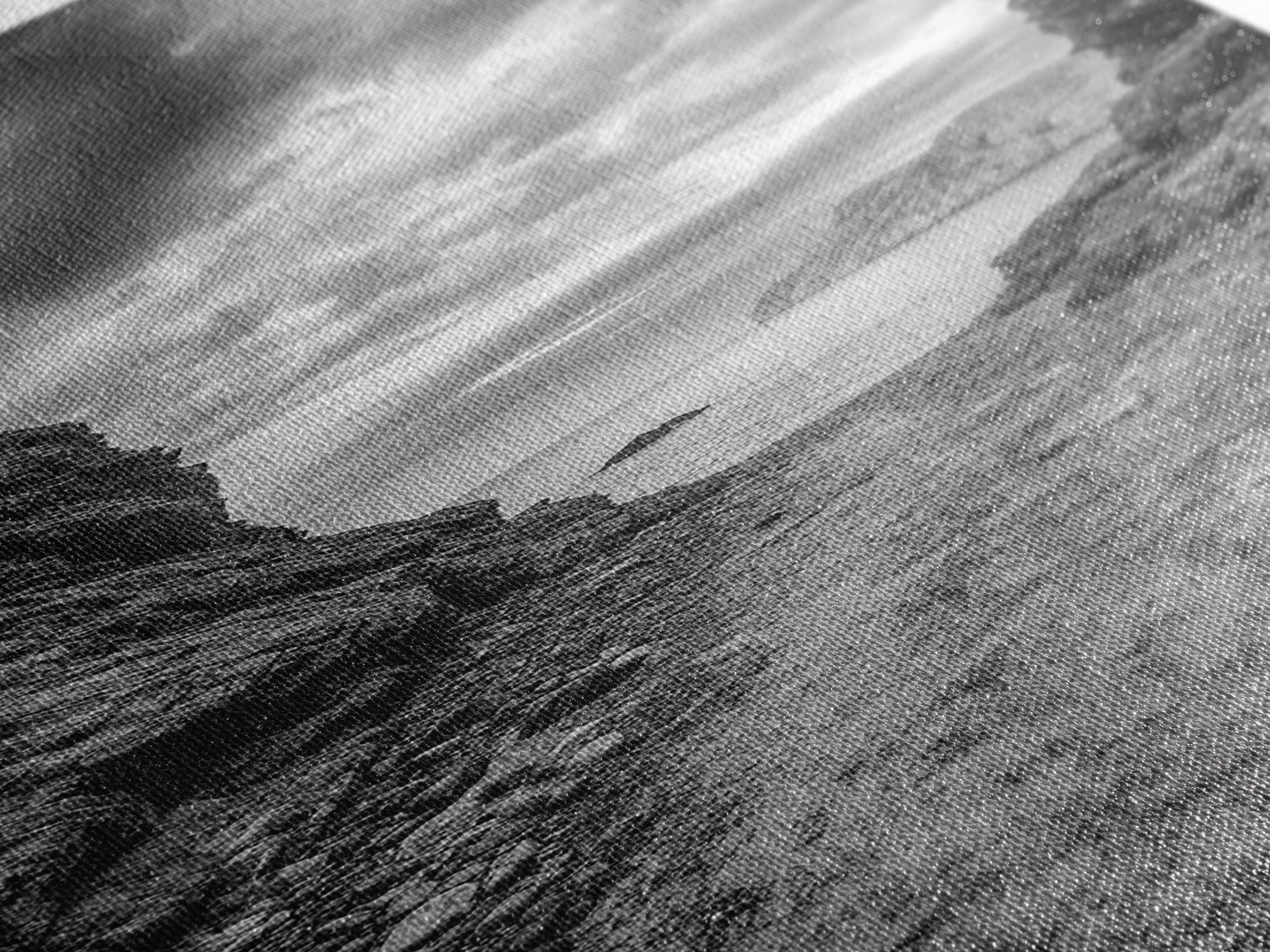 Rocky Pathway, Seaside Trail, Cloudy Horizon, Framed Canvas Print, Moody Coastal Wall Art, Nature Inspired, Monochrome Travel Decor